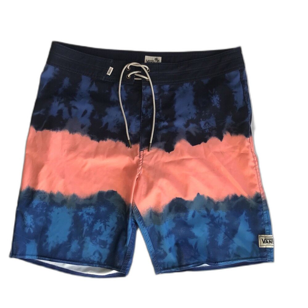 VANS Board Swim Shorts Men 34 Swimming Trunks Blue Orange Ombre Casual EUC